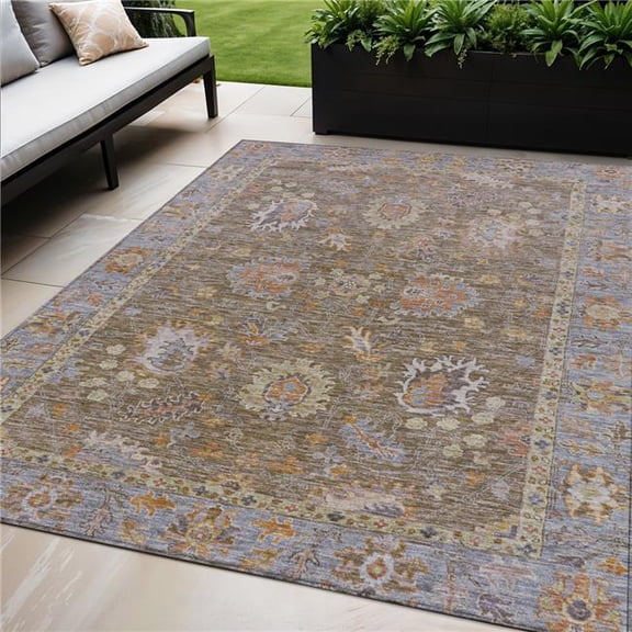 HomeRoots 631612 5 x 8 ft. Brown & Lavender Floral Washable Indoor & Outdoor Rectangle Area Rug