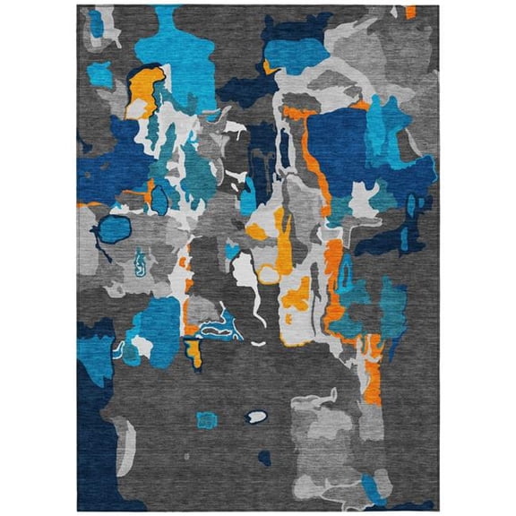 HomeRoots 599545 5 x 8 ft. Charcoal, Copper & Teal Blue Abstract Washable Indoor & Outdoor Rectangle Area Rug