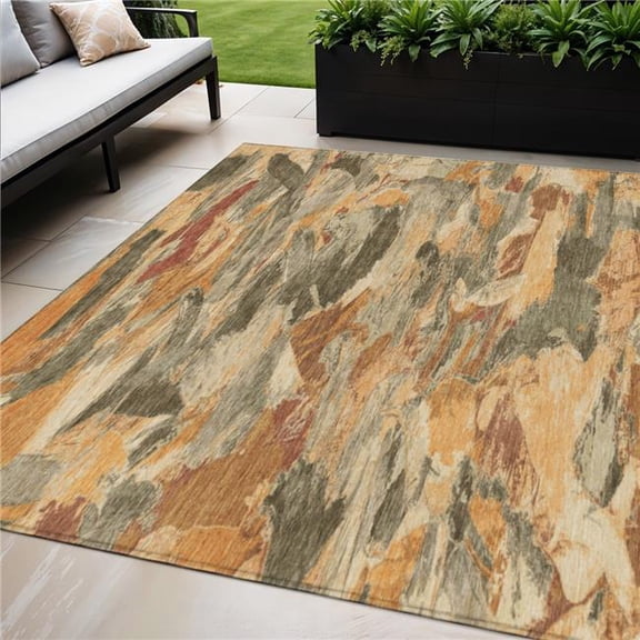 HomeRoots 609233 5 x 8 ft. Copper & Orange Abstract Washable Indoor & Outdoor Rectangle Area Rug