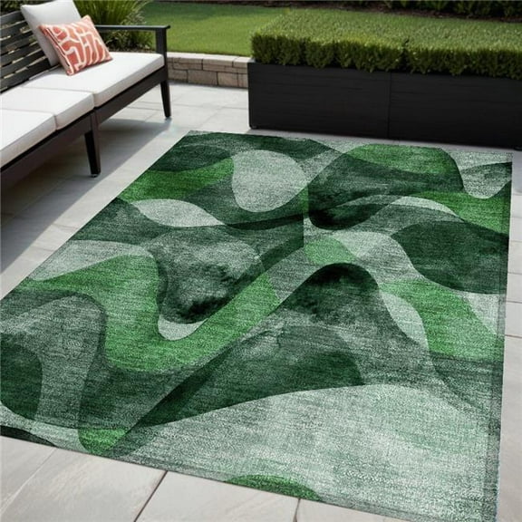 HomeRoots 561592 5 x 8 ft. Fern Green Abstract Washable Non Skid Indoor Outdoor Rectangle Machine Woven Area Rug