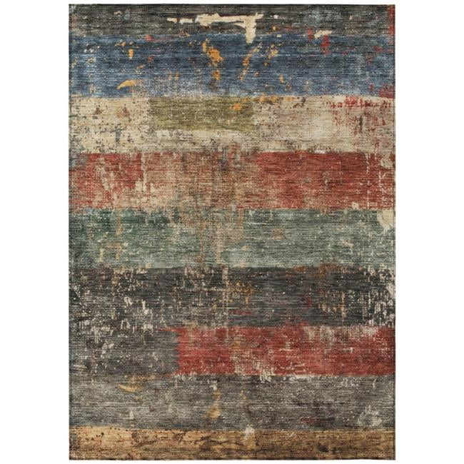 HomeRoots 605980 5 x 8 ft. Fern Green, Black & Terra Cotta Striped Washable Indoor & Outdoor Rectangle Area Rug