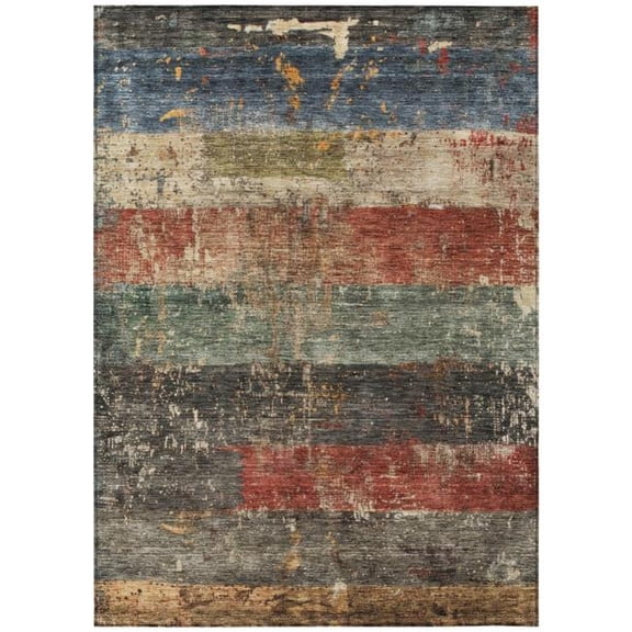 HomeRoots 605980 5 x 8 ft. Fern Green, Black & Terra Cotta Striped Washable Indoor & Outdoor Rectangle Area Rug