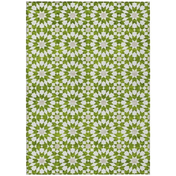 HomeRoots 583811 5 x 8 ft. Floral Medallion Washable Indoor & Outdoor Rectangle Area Rug, Lime Green, Ivory & Beige