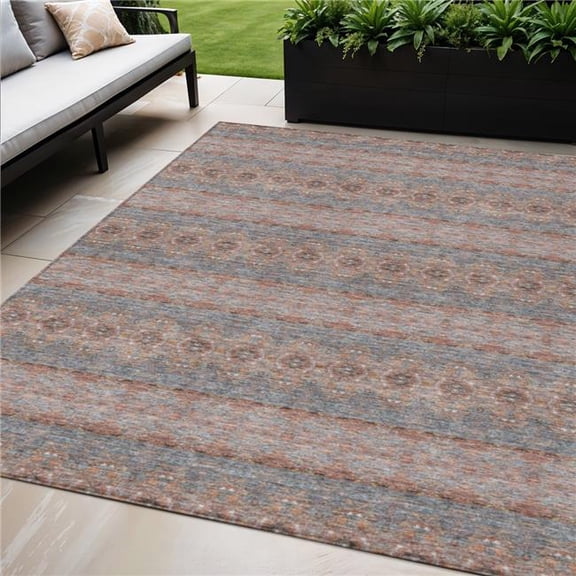HomeRoots 578341 5 x 8 ft. Floral Medallion Washable Indoor & Outdoor Rectangle Area Rug, Orange, Copper & Gray
