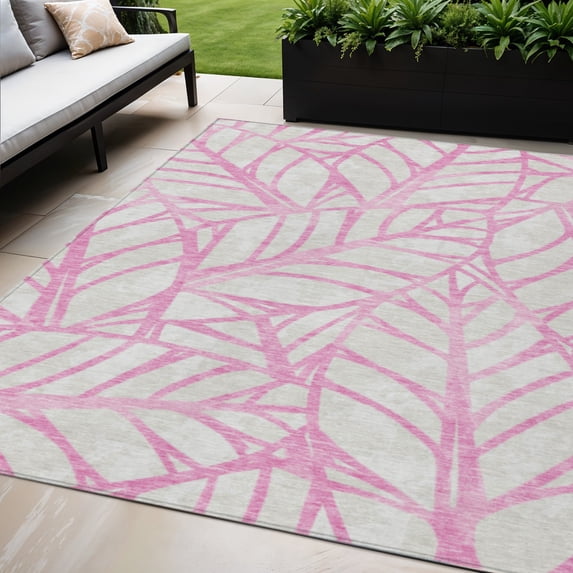 5' X 8' Pink And Beige Floral Washable Indoor Outdoor Area Rug
