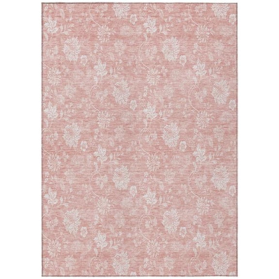 HomeRoots 581438 5 x 8 ft. Floral Washable Indoor & Outdoor Rectangle Area Rug, Pink, Ivory & Blush