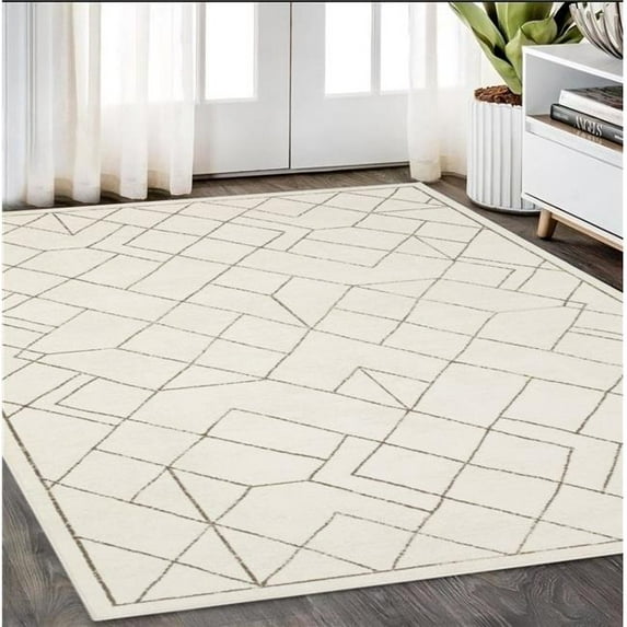 HomeRoots 575447 5 x 8 ft. Geometric Rectangle Area Rug, Ivory & Taupe