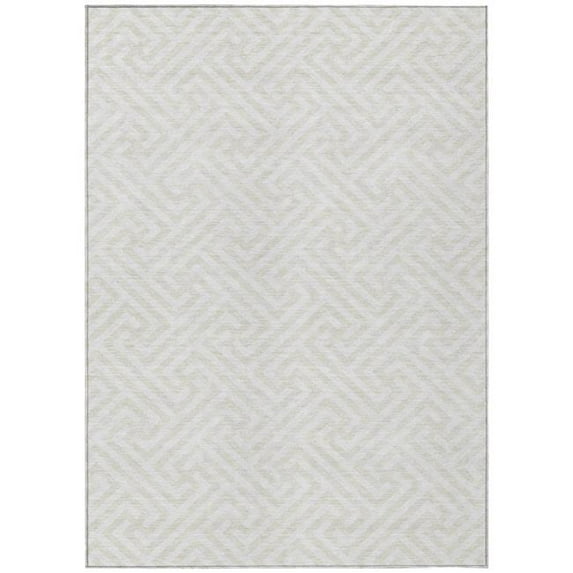 HomeRoots 583589 5 x 8 ft. Geometric Washable Indoor & Outdoor Rectangle Area Rug, Ivory & Beige