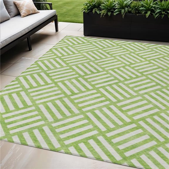 HomeRoots 578761 5 x 8 ft. Geometric Washable Indoor & Outdoor Rectangle Area Rug, Lime Green & Ivory