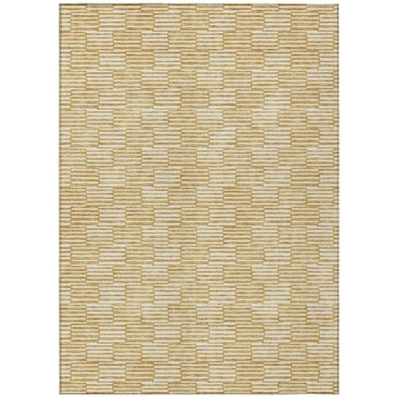 HomeRoots 594996 5 x 8 ft. Gold & Beige Geometric Washable Indoor & Outdoor Rectangle Area Rug