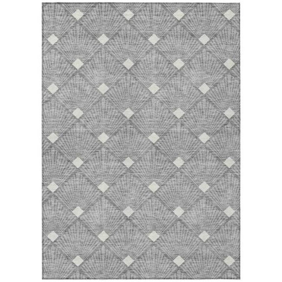 HomeRoots 594708 5 x 8 ft. Gray & Ivory Geometric Washable Indoor & Outdoor Rectangle Area Rug