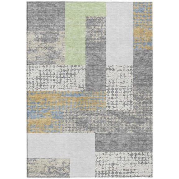 HomeRoots 612419 5 x 8 ft. Gray, Ivory & Mint Green Geometric Washable Indoor & Outdoor Rectangle Area Rug