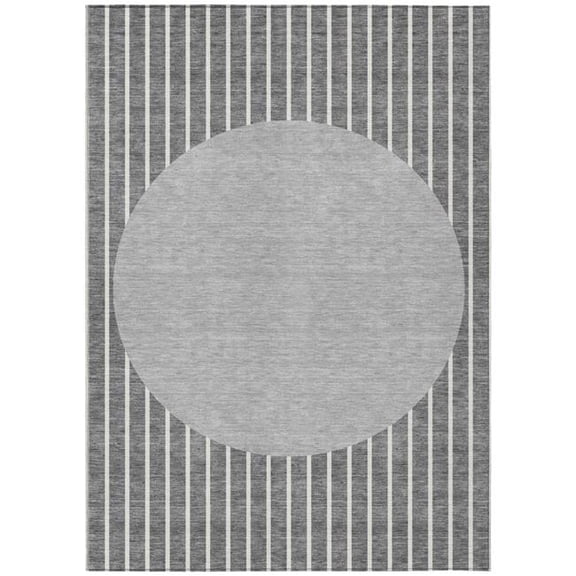 HomeRoots 597164 5 x 8 ft. Gray & Ivory Striped Washable Indoor & Outdoor Rectangle Area Rug