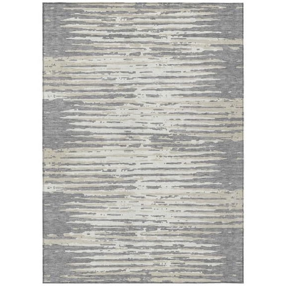 HomeRoots 592390 5 x 8 ft. Gray & Ivory Striped Washable Indoor & Outdoor Rectangle Area Rug
