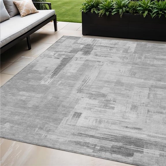 HomeRoots 609197 5 x 8 ft. Gray & Off White Abstract Washable Indoor & Outdoor Rectangle Area Rug