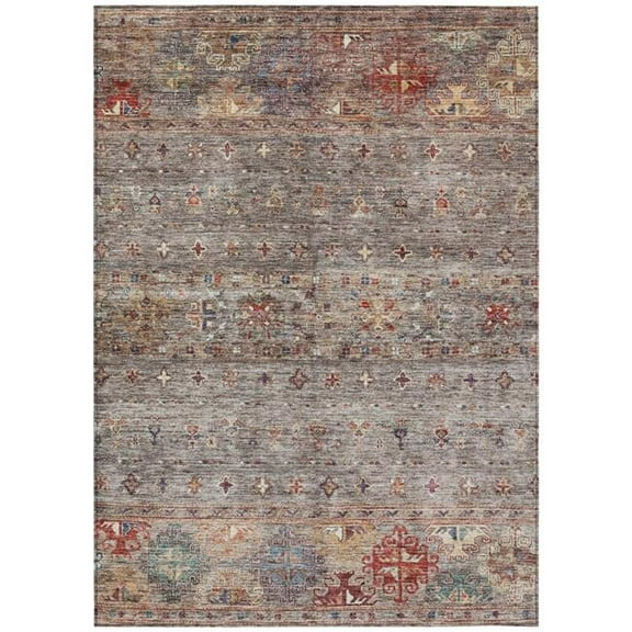 HomeRoots 606201 5 x 8 ft. Gray, Tan & Terra Cotta Floral Washable Indoor & Outdoor Rectangle Area Rug