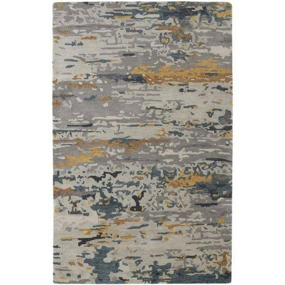 HomeRoots 5 x 8 ft. Gray Yellow & Blue Wool Abstract Hand Tufted Handmade Stain Resistant Rectangle Area Rug - Gray Yellow and Blue - 5 x 8 ft.