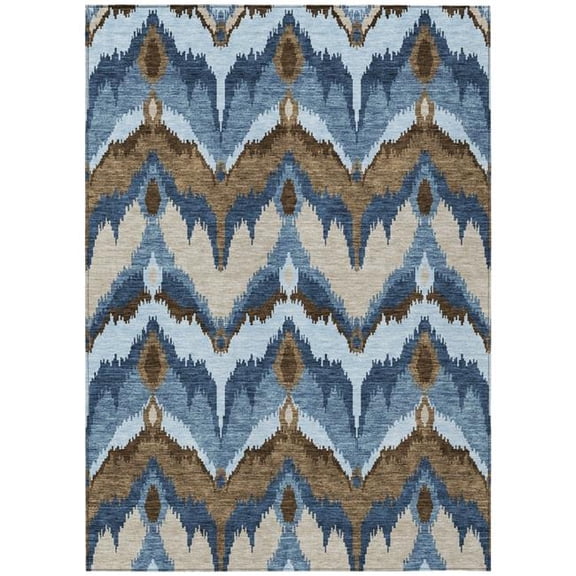 HomeRoots 584339 5 x 8 ft. Ikat Washable Indoor & Outdoor Rectangle Area Rug, Denim Blue & Sky Blue