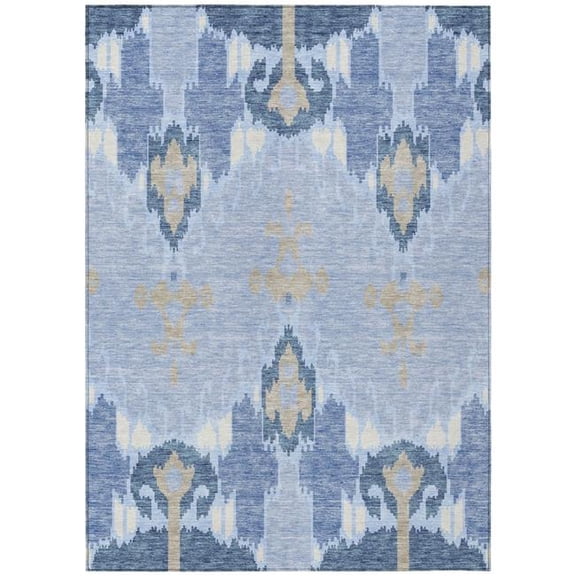 HomeRoots 584735 5 x 8 ft. Ikat Washable Indoor & Outdoor Rectangle Area Rug, Sky Blue, Denim Blue & Ivory
