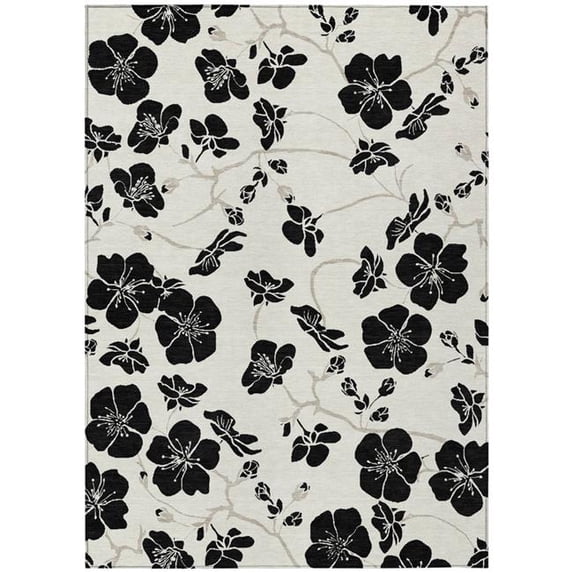 HomeRoots 600007 5 x 8 ft. Ivory & Black Floral Washable Indoor & Outdoor Rectangle Area Rug