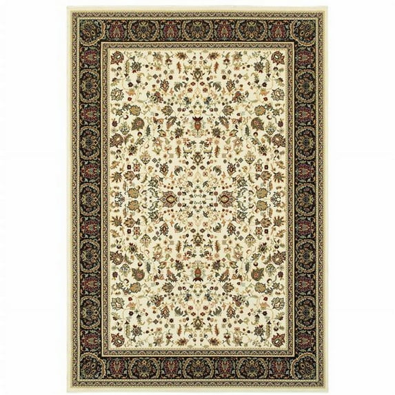 HomeRoots 5 x 8 ft. Ivory & Black Oriental Power Loom Stain Resistant Rectangle Area Rug - Ivory and Black - 5 x 8 ft.