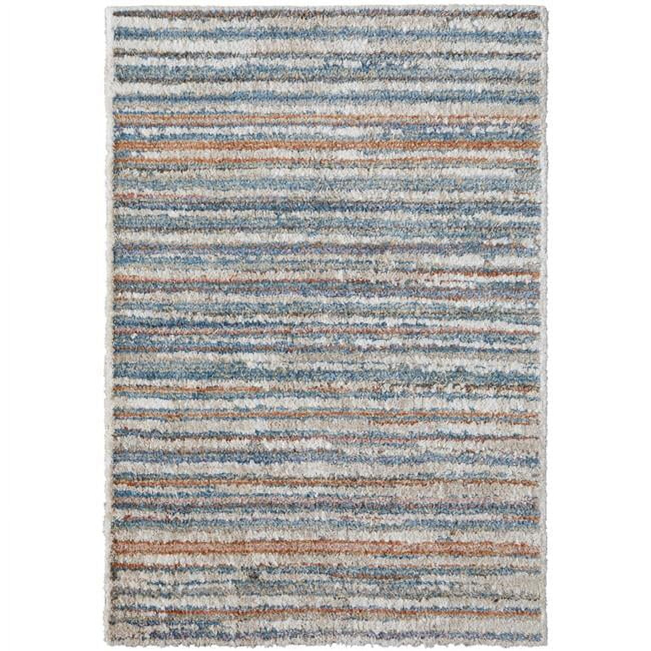 HomeRoots 5 x 8 ft. Ivory Blue & Orange Striped Power Loom Stain ...