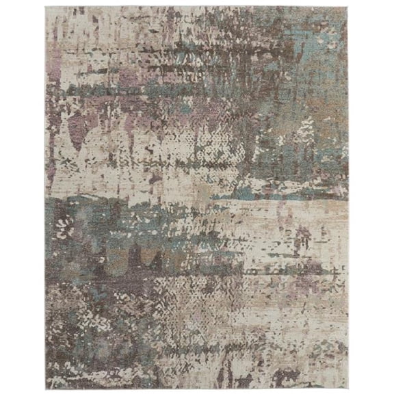 HomeRoots 617068 5 x 8 ft. Ivory, Blue & Purple Abstract Distressed Rectangle Area Rug
