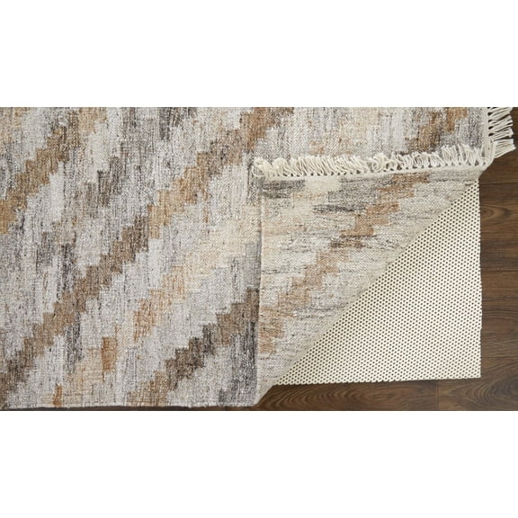 HomeRoots 512423 5 x 8 ft. Ivory Gray & Tan Geometric Hand Woven Stain Resistant Rectangle Area Rug with Fringe