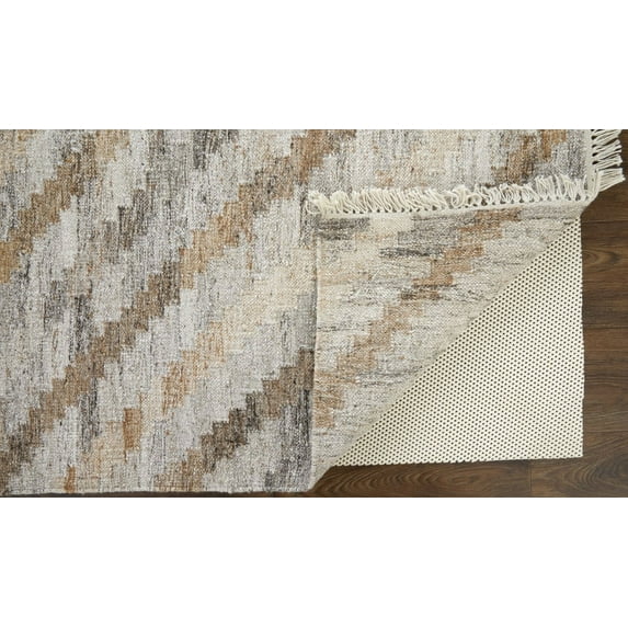 HomeRoots 512423 5 x 8 ft. Ivory Gray & Tan Geometric Hand Woven Stain Resistant Rectangle Area Rug with Fringe