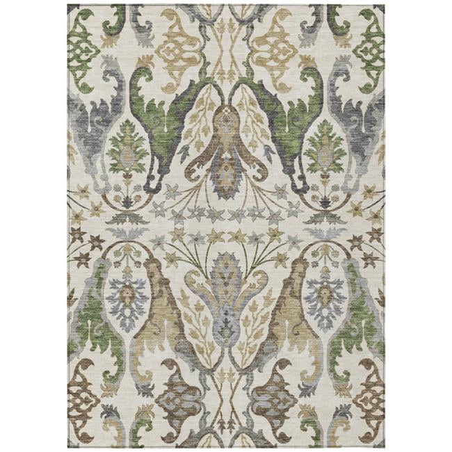 HomeRoots 605284 5 x 8 ft. Ivory, Green & Brown Floral Washable Indoor & Outdoor Rectangle Area Rug