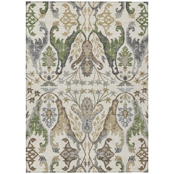 HomeRoots 605284 5 x 8 ft. Ivory, Green & Brown Floral Washable Indoor & Outdoor Rectangle Area Rug
