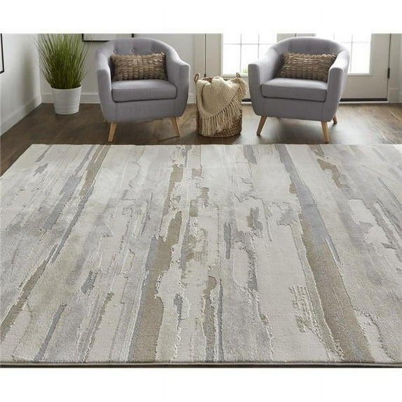 HomeRoots 5 x 8 ft. Ivory Tan & Brown Abstract Power Loom Distressed Stain Resistant Rectangle Area Rug - Ivory Tan and Brown - 5 x 8 ft.
