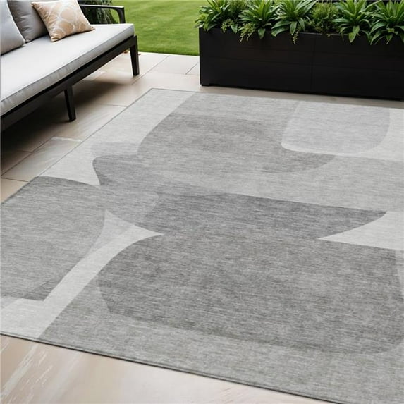 HomeRoots 632162 5 x 8 ft. Linen & Gray Abstract Washable Indoor & Outdoor Rectangle Area Rug