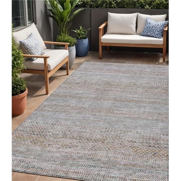 HomeRoots 615669 5 x 8 ft. Linen & Gray Striped Washable Indoor & Outdoor Rectangle Area Rug
