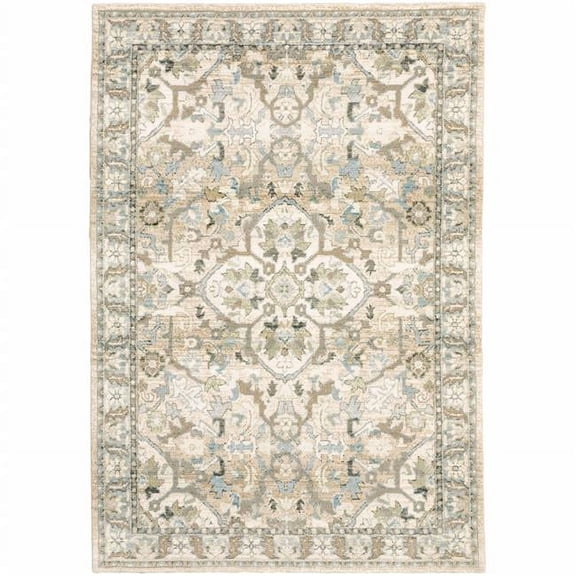 HomeRoots  5 x 8 ft. Medallion Rectangle Area Rug - Beige & Ivory