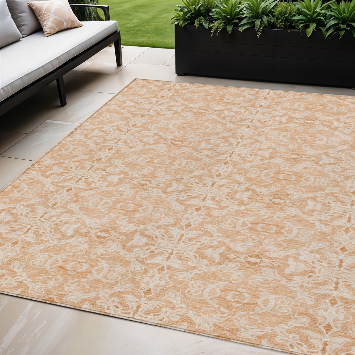 5' X 8' Salmon And Beige Medallion Washable Indoor Outdoor Area Rug ...