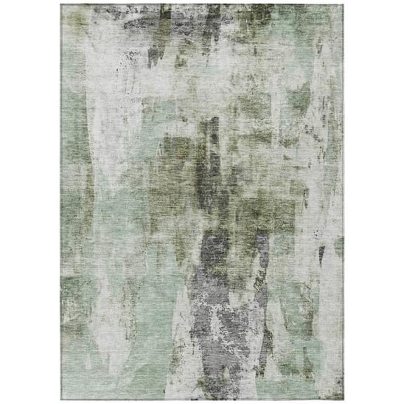 HomeRoots 603144 5 x 8 ft. Mint Green, Ivory & Gray Abstract Washable Indoor & Outdoor Rectangle Area Rug
