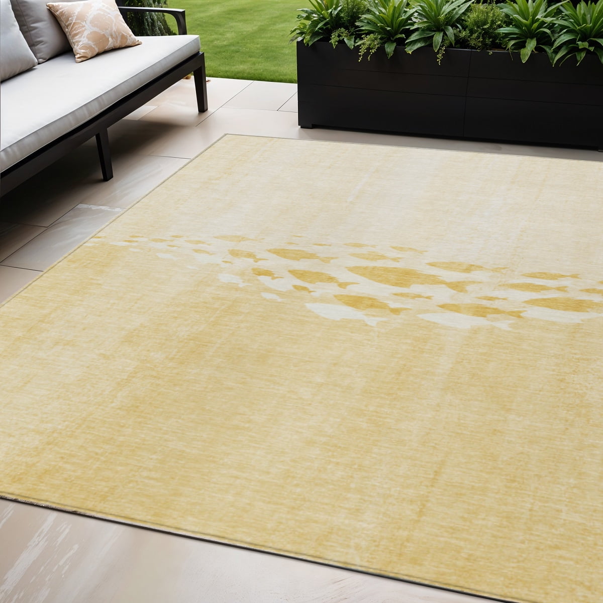 HomeRoots 579163 5 x 8 ft. Nautical Washable Indoor & Outdoor Rectangle Area Rug, Gold, Yellow & Wheat