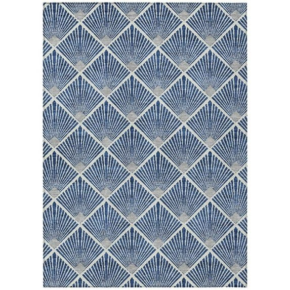 HomeRoots 594726 5 x 8 ft. Navy Blue, Gray & Ivory Geometric Washable Indoor & Outdoor Rectangle Area Rug