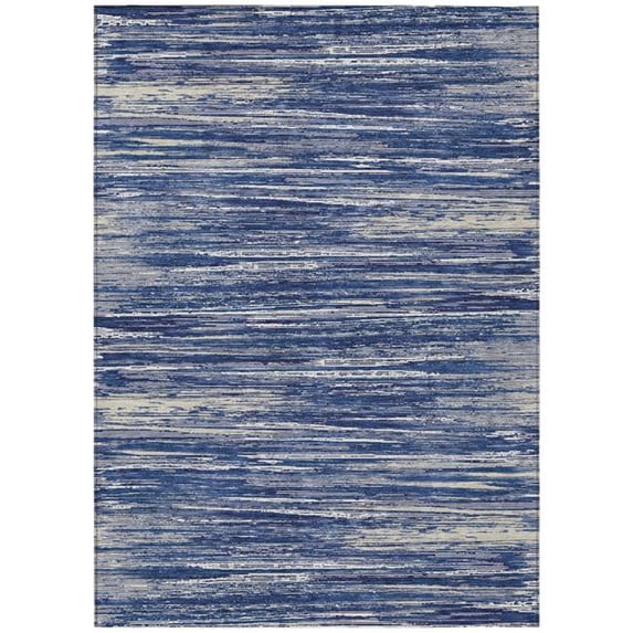 HomeRoots 593289 5 x 8 ft. Navy Blue & Ivory Striped Washable Indoor & Outdoor Rectangle Area Rug