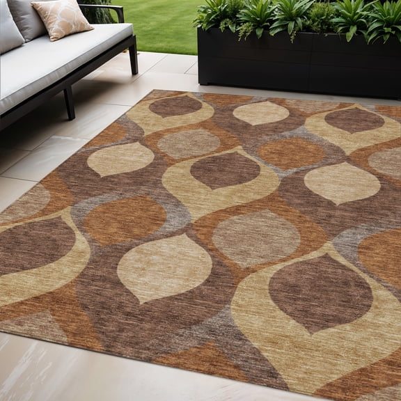 HomeRoots 584765 5 x 8 ft. Ogee Washable Indoor & Outdoor Rectangle Area Rug, Copper, Beige & Taupe