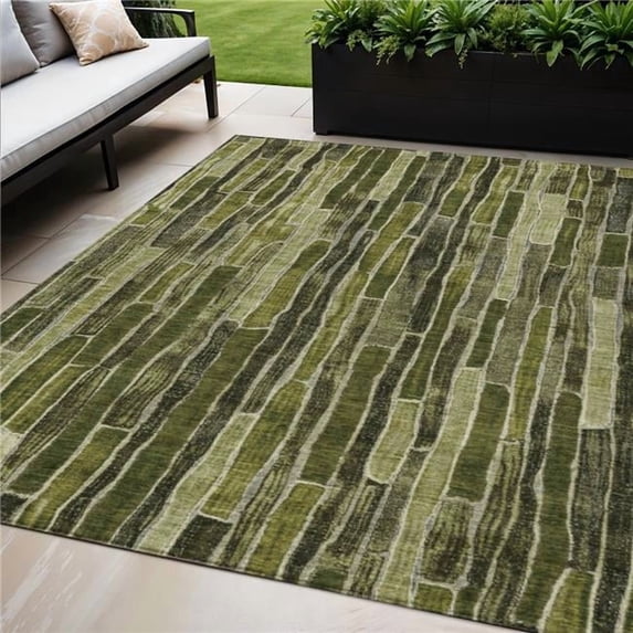 HomeRoots 608959 5 x 8 ft. Olive Green & Dark Olive Green Striped Washable Indoor & Outdoor Rectangle Area Rug