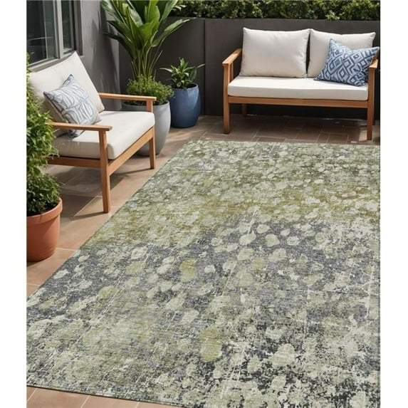 HomeRoots 631952 5 x 8 ft. Olive Green & Gray Abstract Washable Indoor & Outdoor Rectangle Area Rug