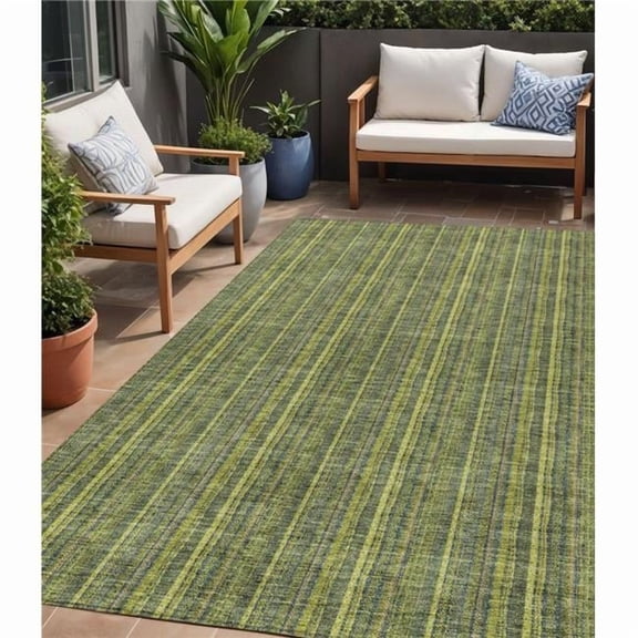 HomeRoots 615062 5 x 8 ft. Olive Green & Lime Green Striped Washable Indoor & Outdoor Rectangle Area Rug