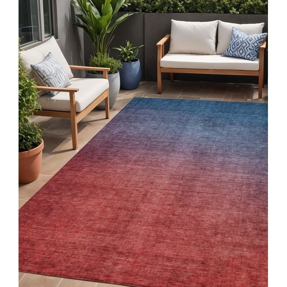 HomeRoots 577380 5 x 8 ft. Ombre Washable Indoor & Outdoor Rectangle Area Rug, Navy Blue, Red & Eggplant