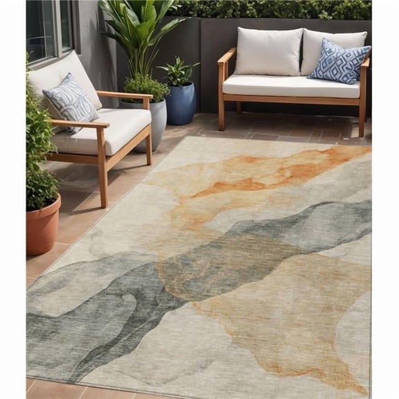 HomeRoots 631840 5 x 8 ft. Orange & Gray Abstract Washable Indoor & Outdoor Rectangle Area Rug