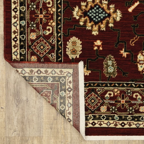 HomeRoots 5 x 8 ft. Oriental Power Loom Rectangle Area Rug with Fringe, Red & Black