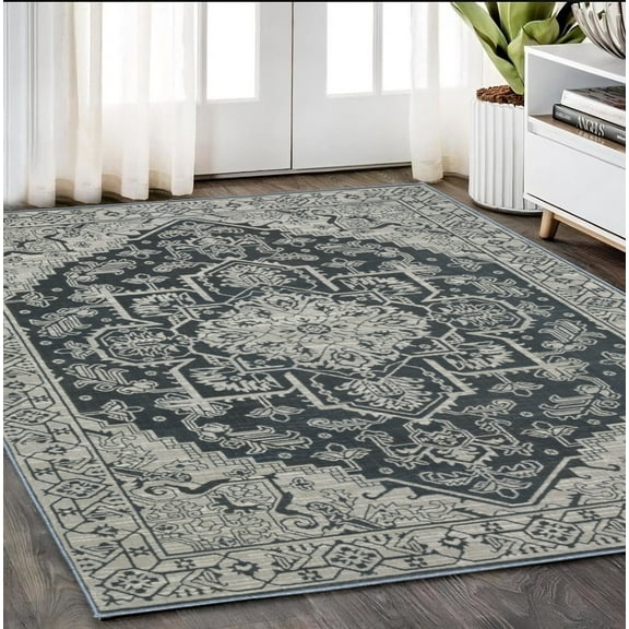 5' X 8' Blue And Gray Oriental Area Rug