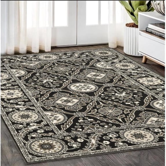 HomeRoots 575445 5 x 8 ft. Oriental Rectangle Area Rug, Charcoal & Gray