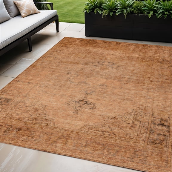 HomeRoots 580335 5 x 8 ft. Oriental Washable Indoor & Outdoor Rectangle Area Rug, Copper, Orange & Brown